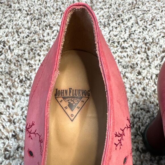 JOHN FLUEVOG Look Out Fascination Lace-Up Leather Heel Pink Oxford Coral Witchy - Picture 8 of 14